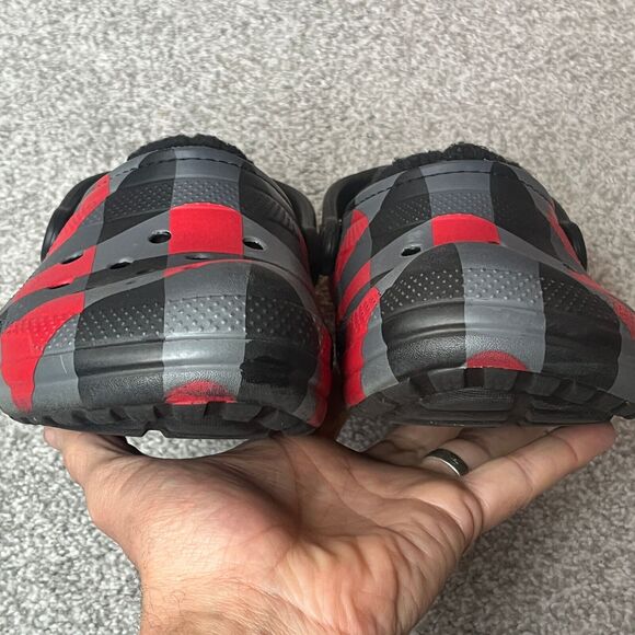 Crocs Classic Clogs, Fleece Lined, Red Black Gray Checkered, Womens Size 9, Men7 - Picture 4 of 9